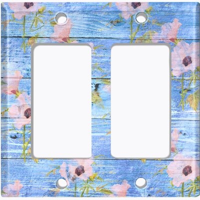 Metal Light Switch Plate Outlet Cover (Pastel Blue Pink Flower Fence - Double Rocker) - Image 0