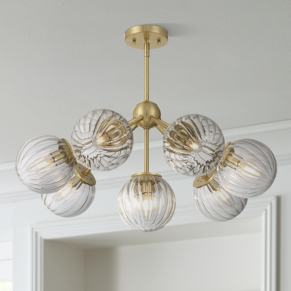 Possini Euro Halloran 28" Wide Brass and Glass 8-Light Pendant Light - Image 0