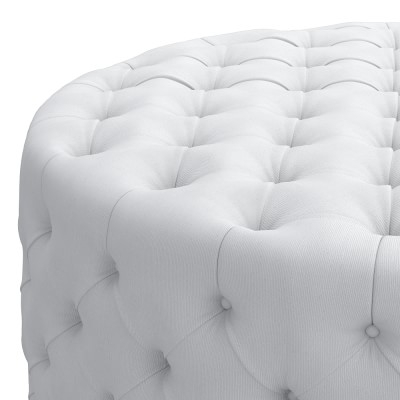 Deep Tufted 42" Round Ottoman, Perennials Performance Chenille Weave, Ivory - Image 3