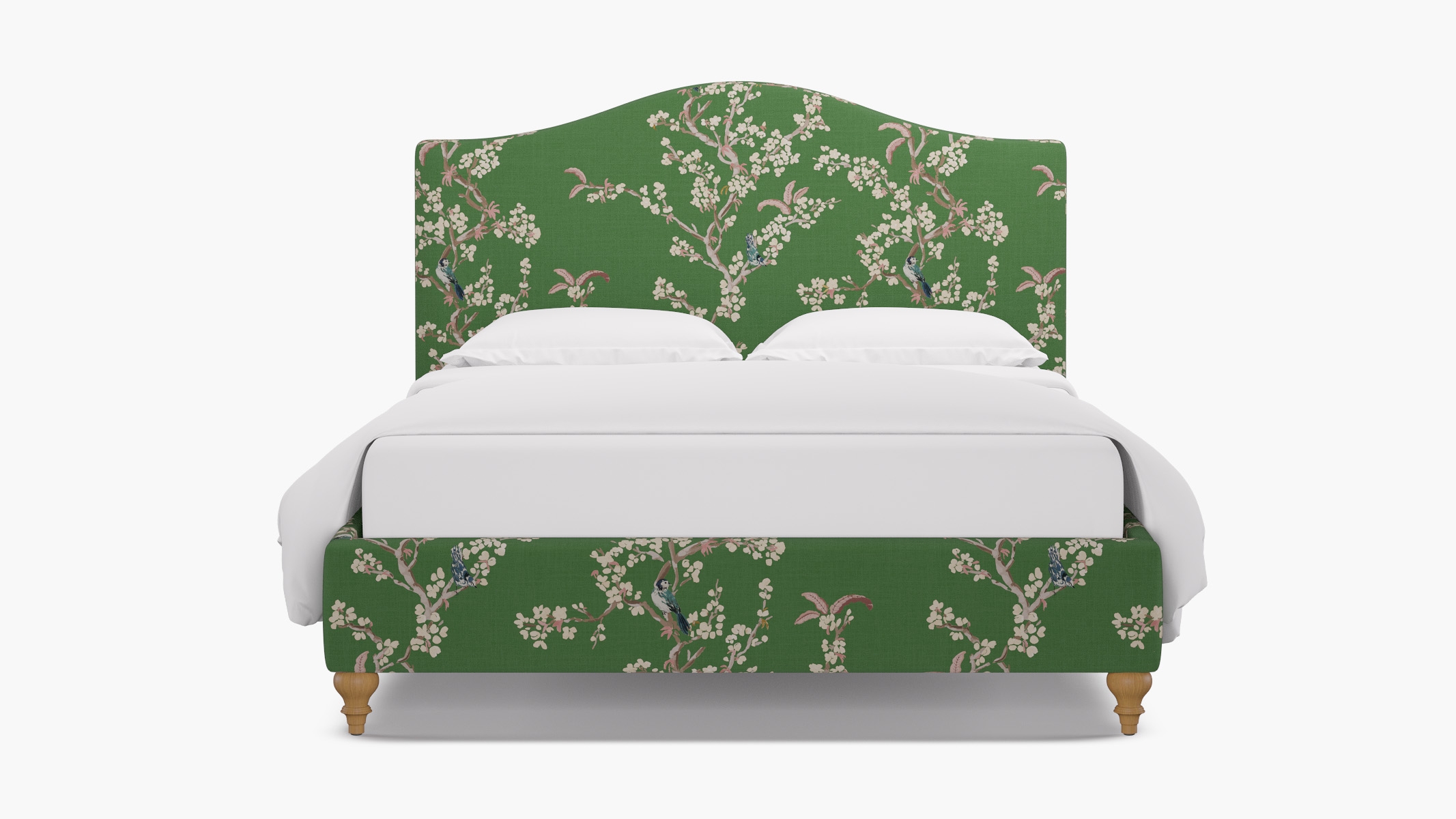 Camelback Bed, Jade Cherry Blossom, Natural Traditional Turned Leg, King - Image 0