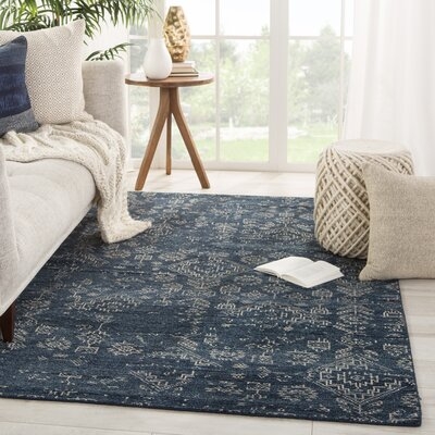 Caledian Hand Knotted Wool Dark Blue Rug - Image 0