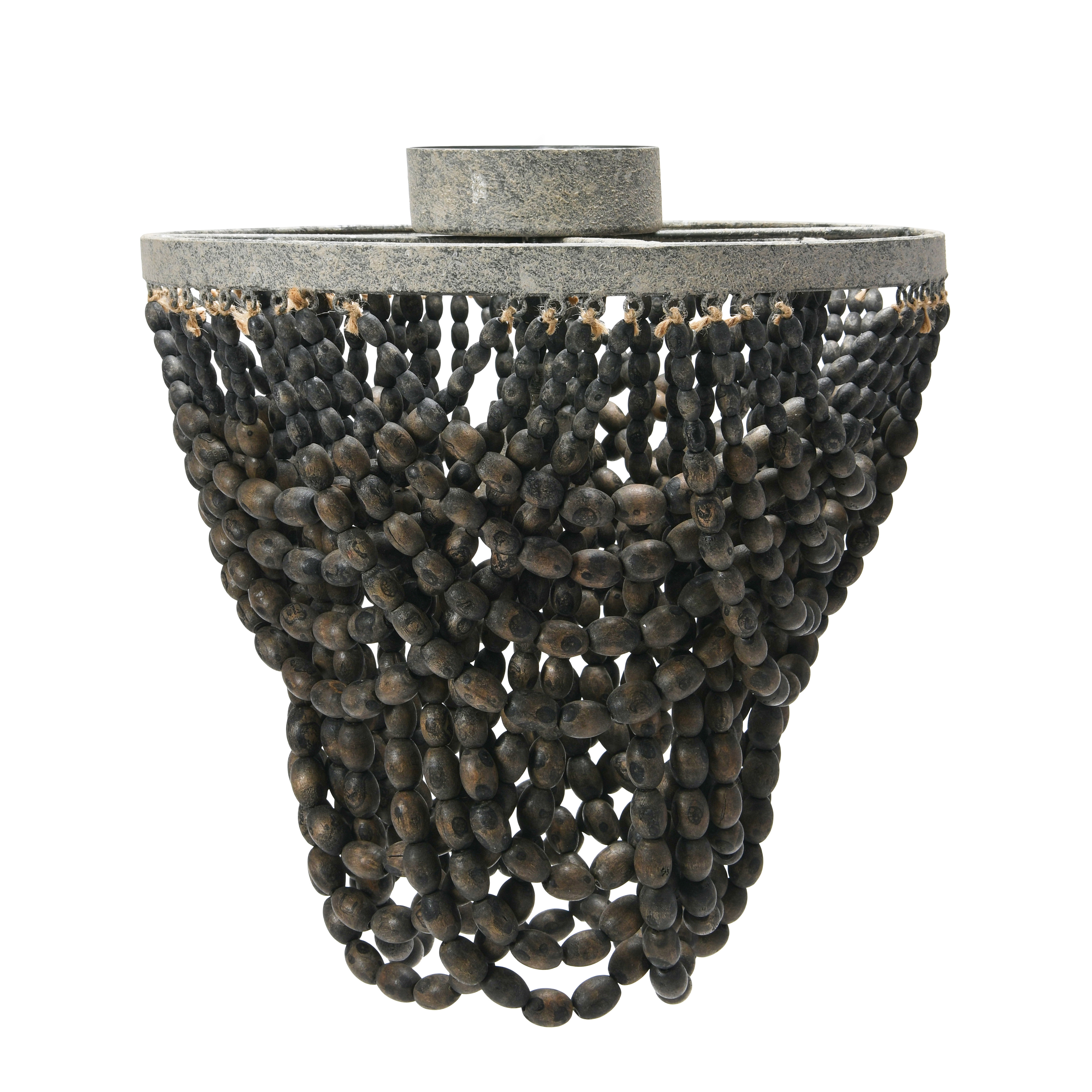 2-Tier Draped Wood Bead Semi-Flush Mount Ceiling Light - Image 0