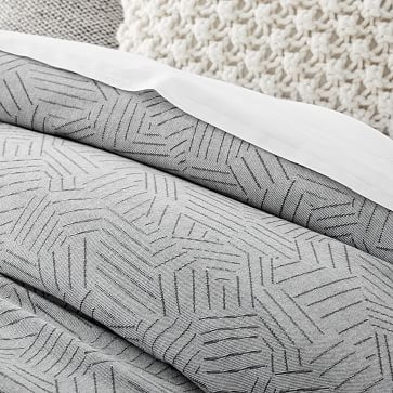 Organic Flannel Tossed Lines Duvet, Light Gray, King/Cal. King - Image 4