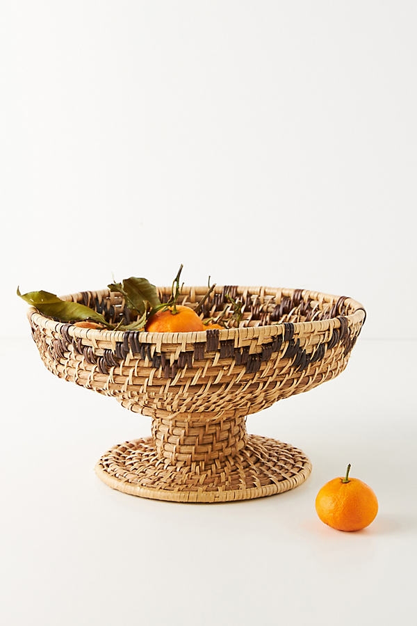Woven Rattan Pedestal Bowl By Anthropologie in Beige - Image 0