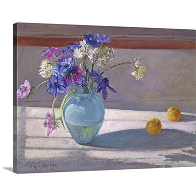 Anemones and a Blue Glass Vase, 1994 by Timothy Easton - Painting Print on Canvas - Image 0