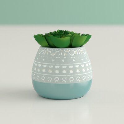 2" Artificial Tone Floral Pattern Desktop Succulent Plant in Pot - Image 0