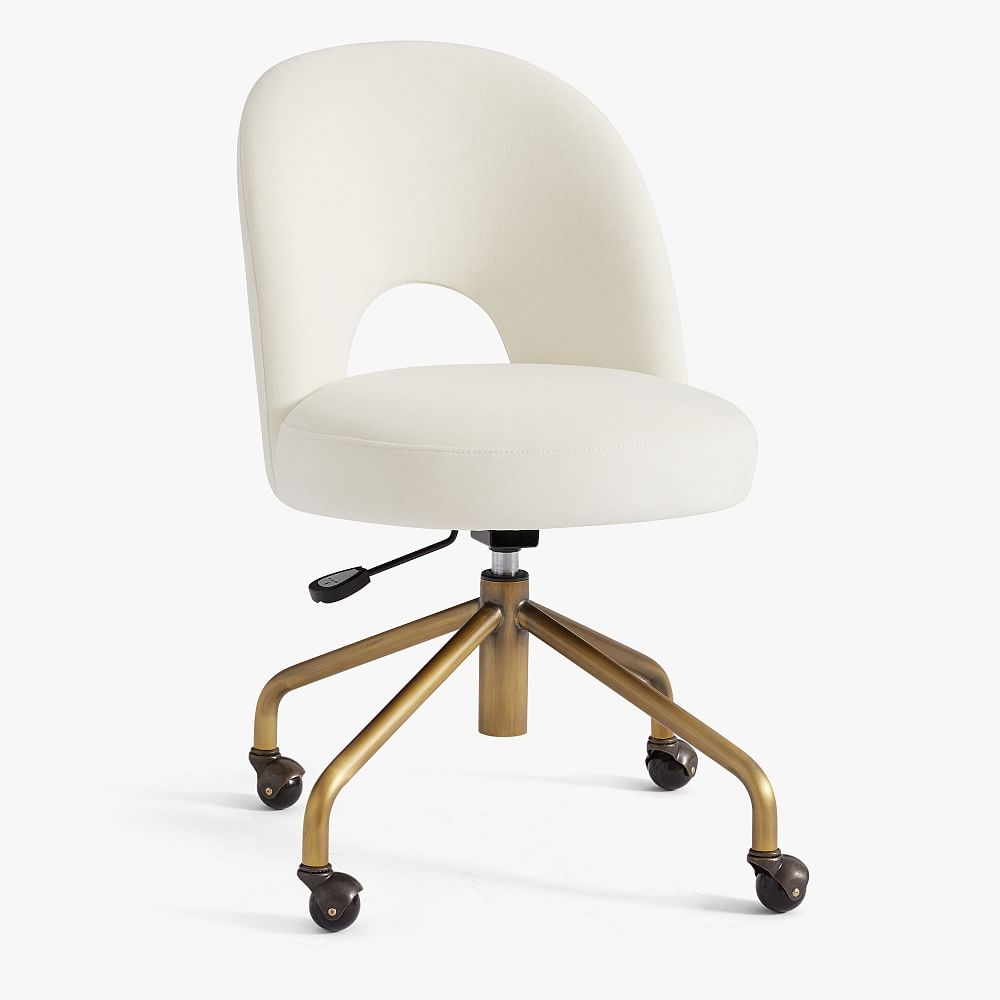 Andie Swivel Desk Chair, Performance Everyday Velvet Ivory - Image 0