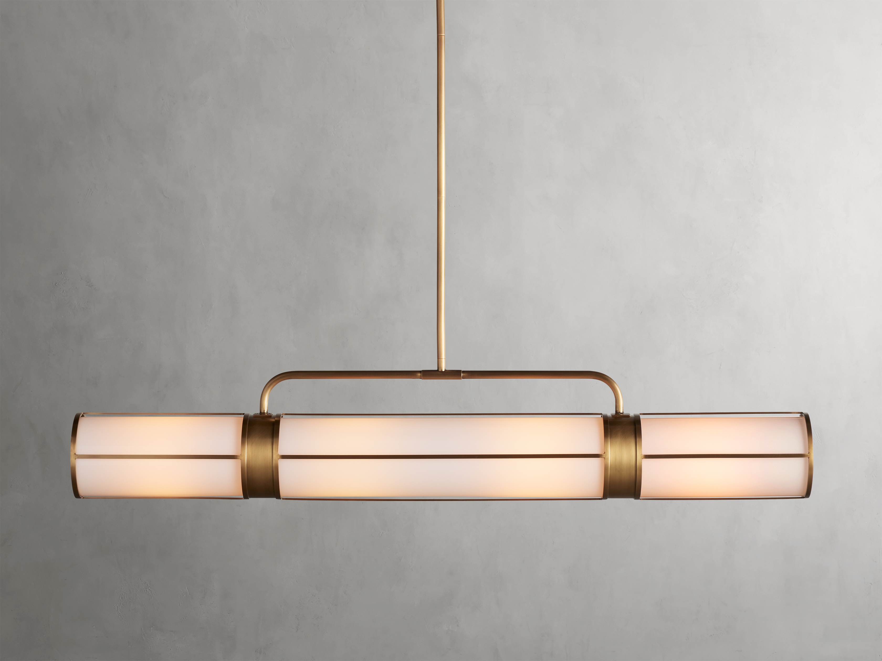 Remming Linear Chandelier in Wood 54" Brass   - Image 0