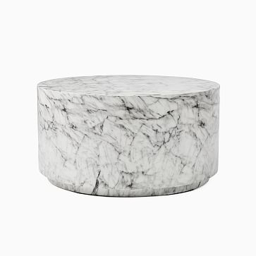 Marbled Drum Coffee Table, White, 32" Round - Image 3