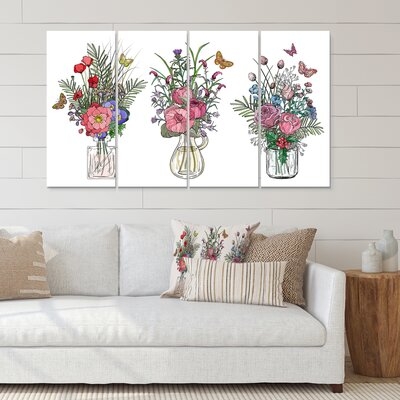 Bouquets of Wildflowers in Transparent Vases II - 4 Piece Wrapped Canvas Painting Print Set - Image 0