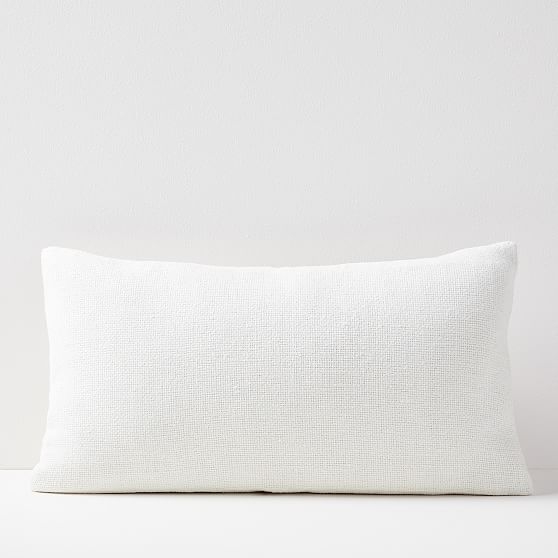 Silk Handloomed Pillow Cover with Down Insert, Stone White, 12"x21" - Image 0