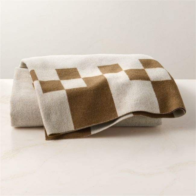 Check Tobacco Brown Merino Wool Throw Blanket 50"x70" - Image 0