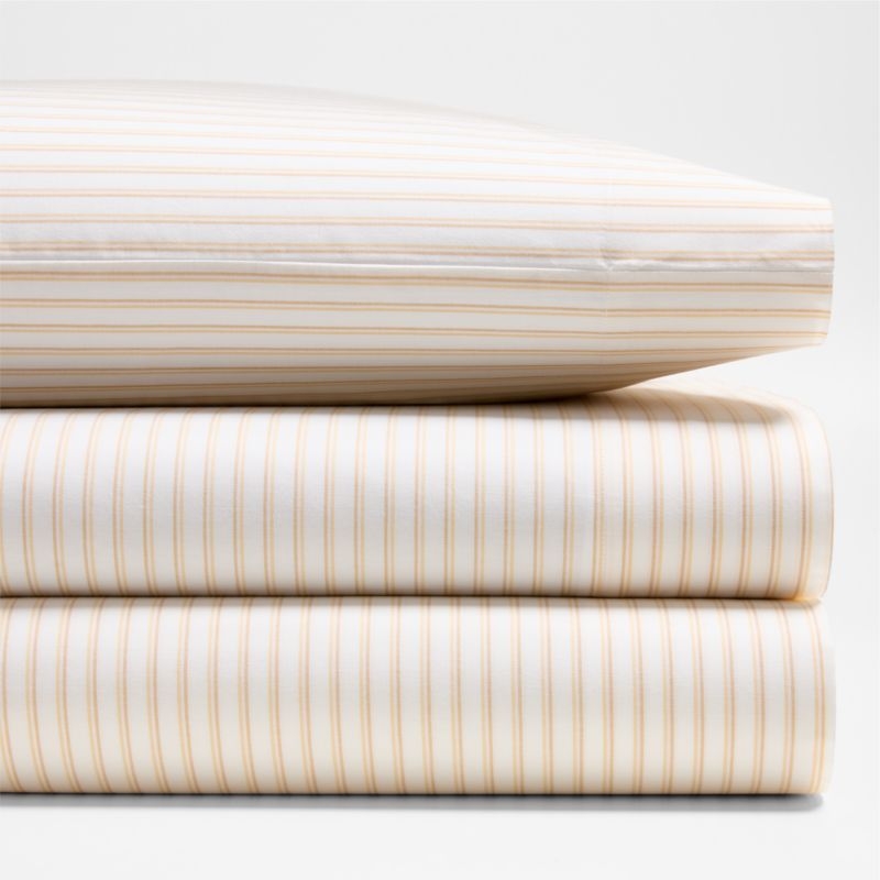 Stax Yellow Pajama Stripe Percale Organic Cotton Kids Twin Sheet Set - Image 1