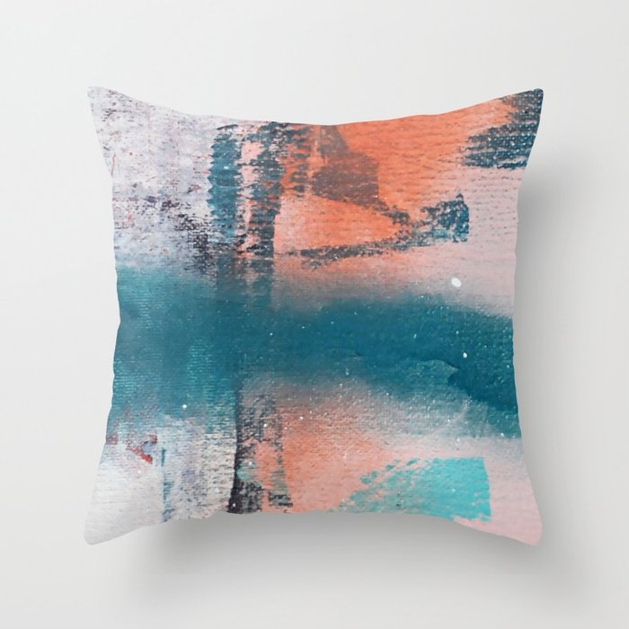 Poetry [1]: A Vibrant Abstract Mixed-media Painting In Teal And Pink By Alyssa Hamilton Art Throw Pillow by Alyssa Hamilton Art - Cover (20" x 20") With Pillow Insert - Indoor Pillow - Image 0
