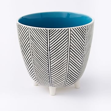 Art in the Forest Cachepot, Herringbone/Teal, 6" - Image 0