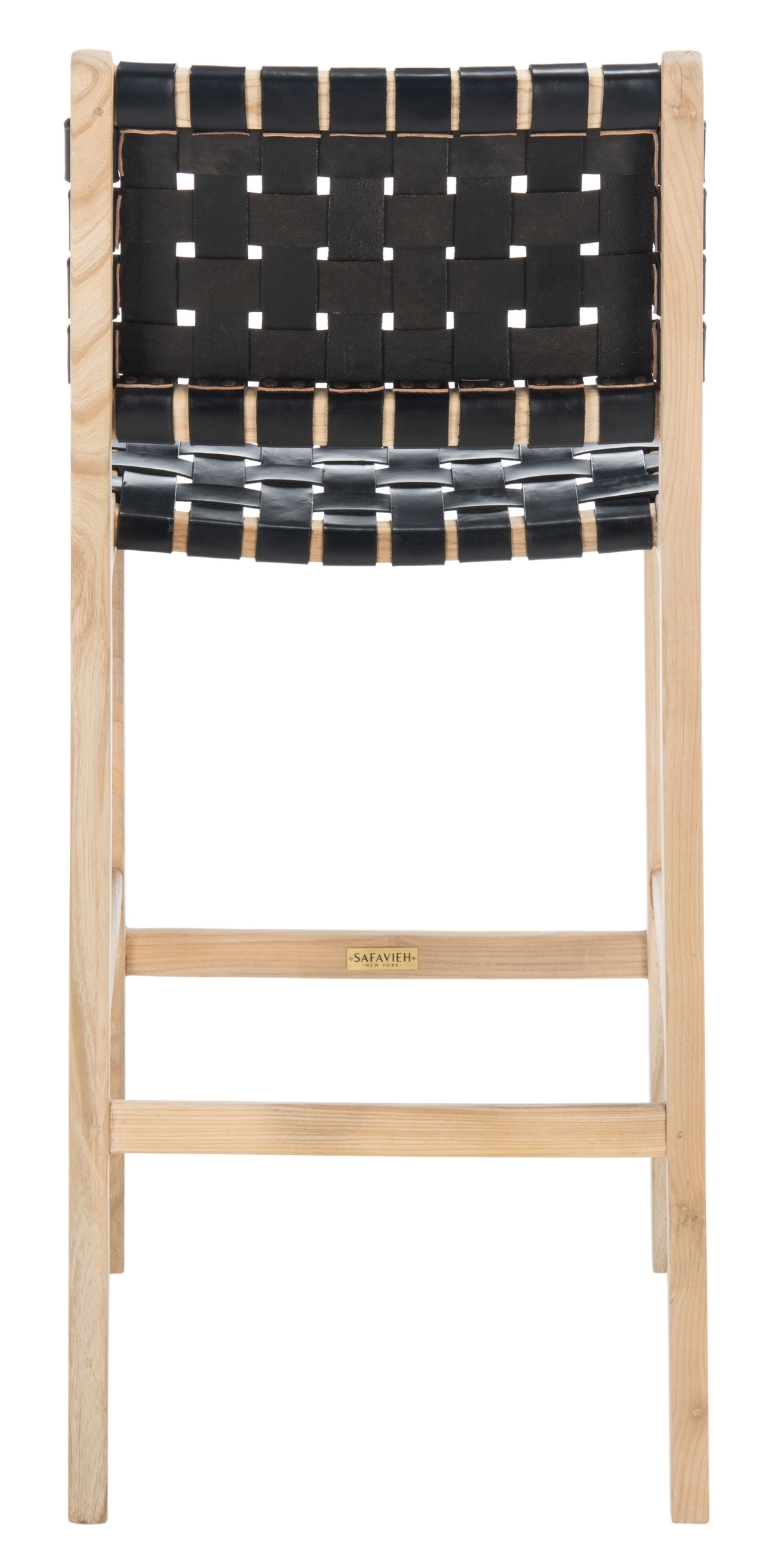 Adah Leather Bar Stool - Black / Natural Unfinished - Safavieh - Image 6
