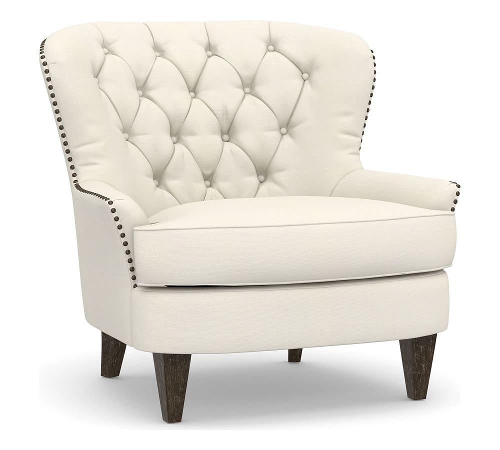 Cardiff Upholstered Armchair, Polyester Wrapped Cushions, Textured Twill Ivory - Image 0