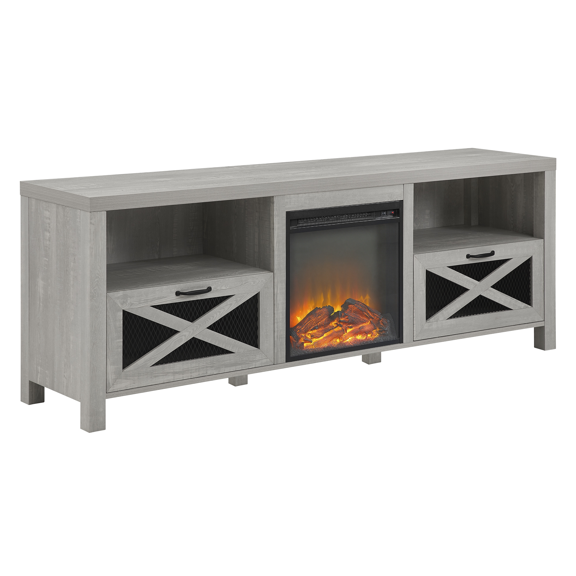 Abilene 70" Rustic Farmhouse Fireplace TV Stand - Stone Grey  - Image 0