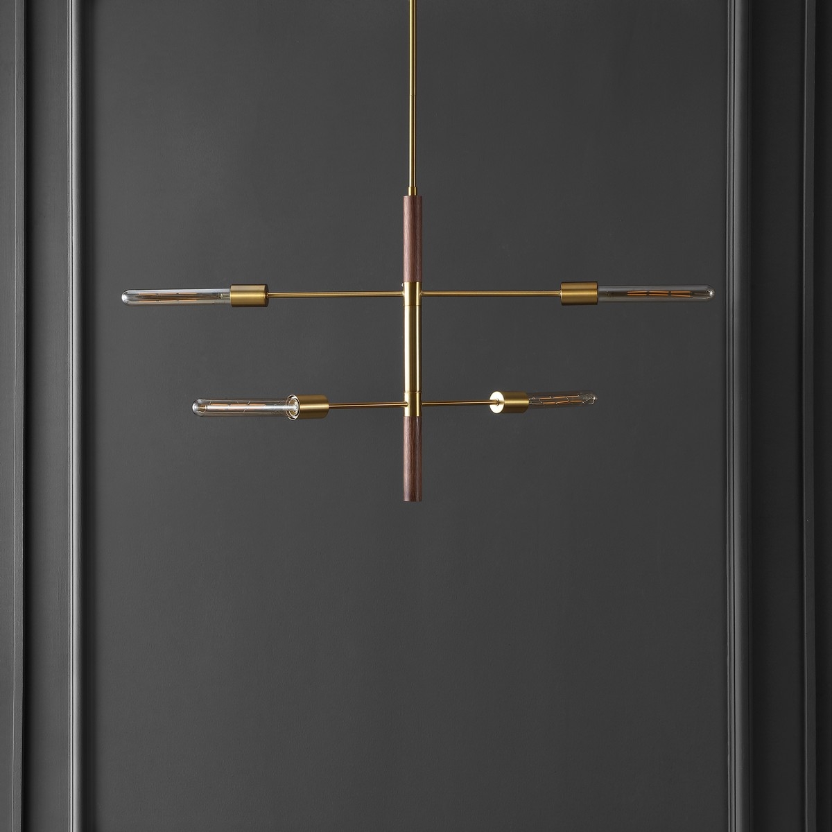 Viceroy 4 Lt 23.6" Pendant - Brass / Walnut - Safavieh - Image 1