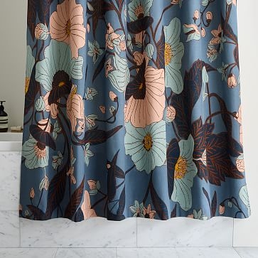 Poppy Floral Shower Curtain, Blue Mist, 72"x74" - Image 1