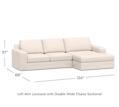 Big Sur Square Arm Slipcovered Left Arm Loveseat with Wide Chaise Sectional and Bench Cushion, Down Blend Wrapped Cushions, Performance Heathered Basketweave Dove - Image 5
