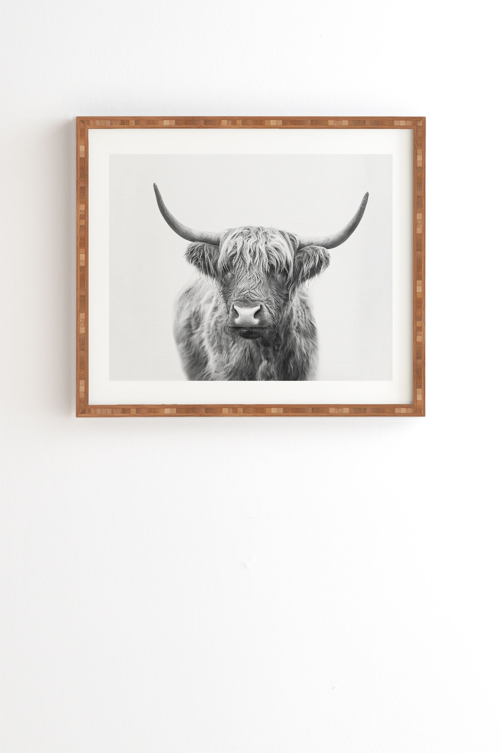 Highland Bull by Sisi and Seb - Framed Wall Art Bamboo 30" x 30" - Image 1
