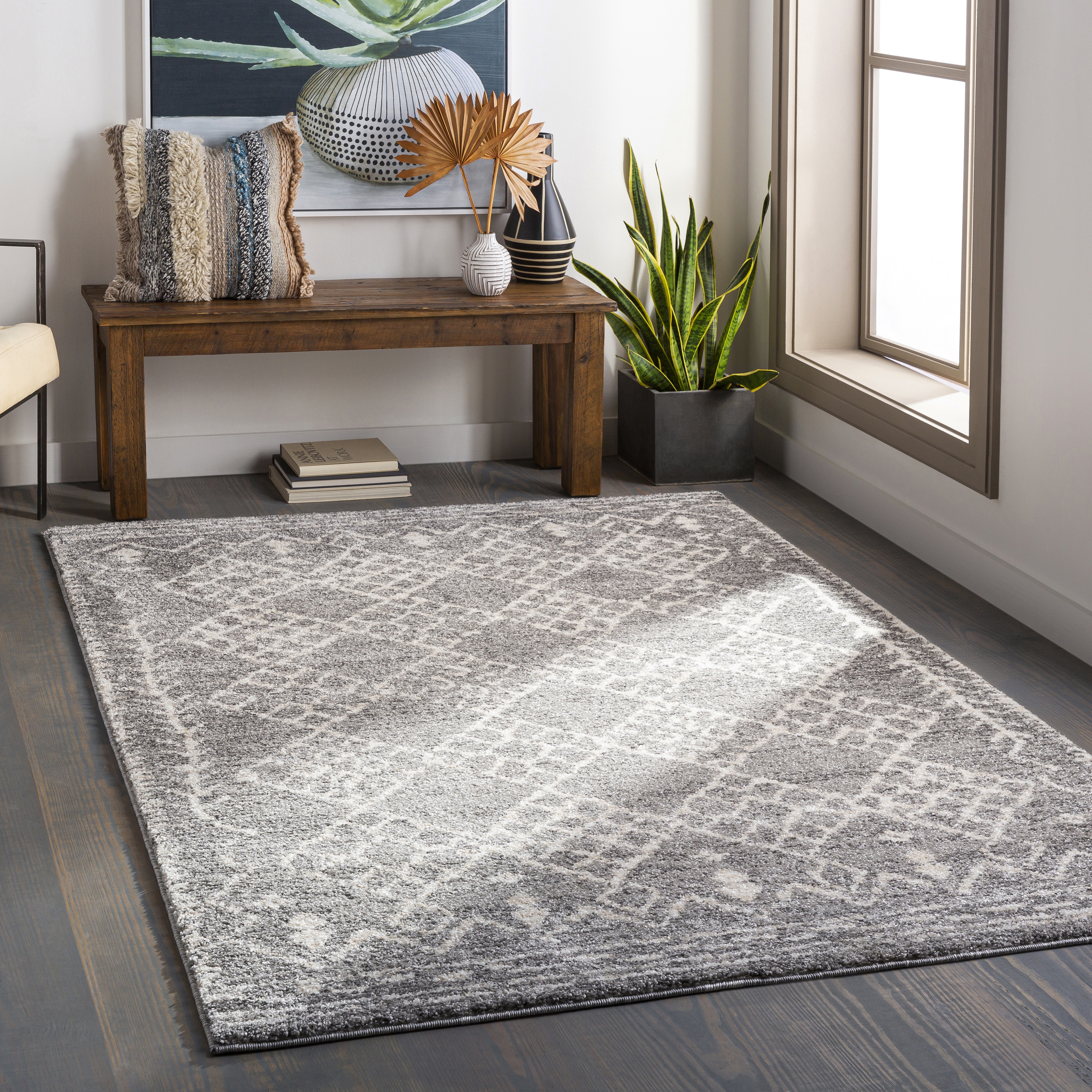 Andorra Gray Indoor 6'7" x 9' Machine Woven Rug - Image 1