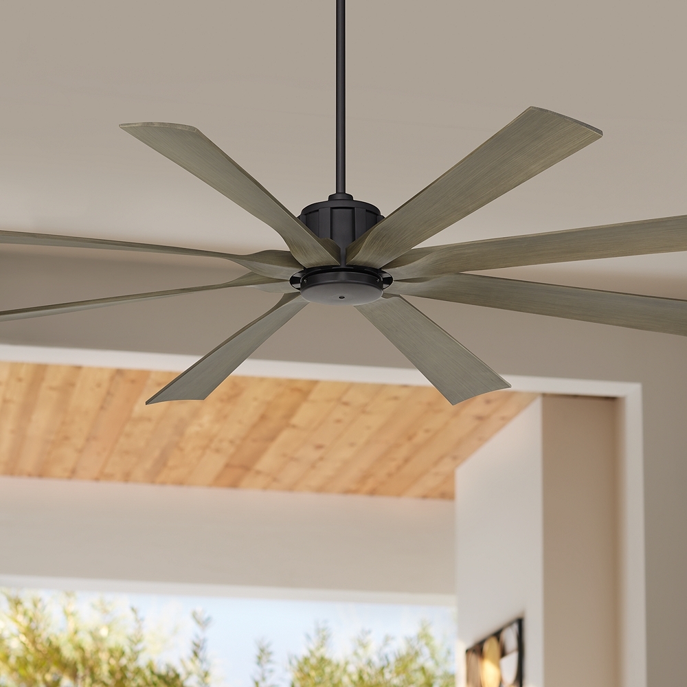 70" Possini Euro Defender Matte Black Oak Large Remote Ceiling Fan - Image 0