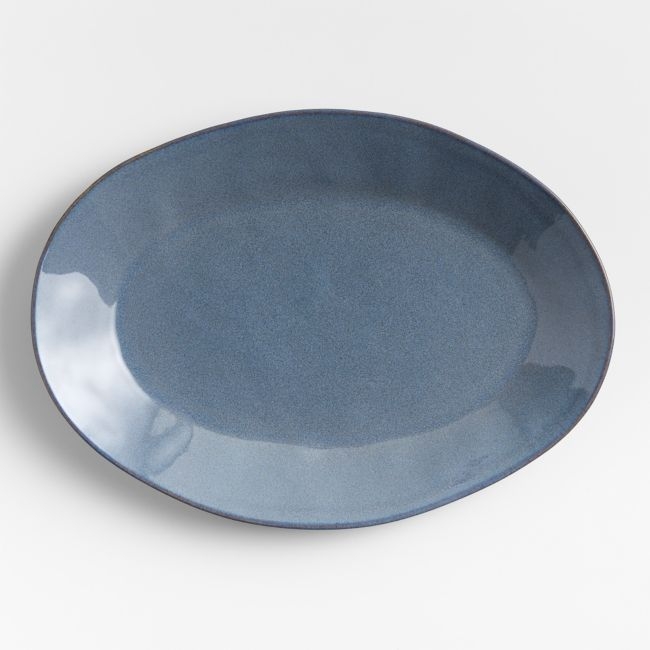 Marin Slate Blue Small Oval Stoneware Platter - Image 0
