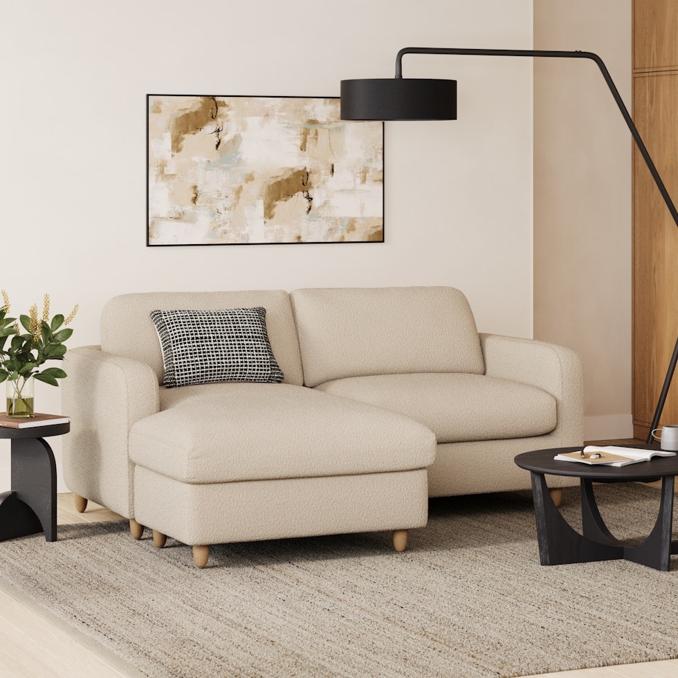 Vati 80" Left Storage Sectional - Natural Oak and Ivory Wool Bouclé - Image 0