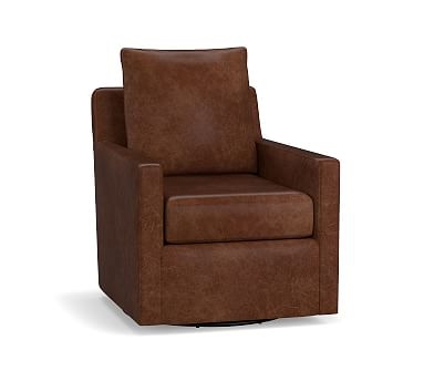 Ayden Square Arm Leather Swivel Glider, Polyester Wrapped Cushions, Legacy Taupe - Image 1