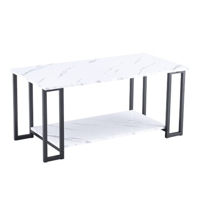 Thick Marble MDF Rectangle 39.37" L Tabletop Iron Coffee Table Black - Image 0