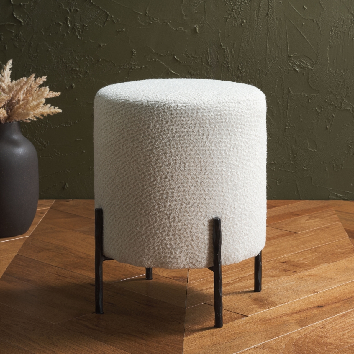 Jessa Round Boucle Ottoman - Ivory/Black - Image 1
