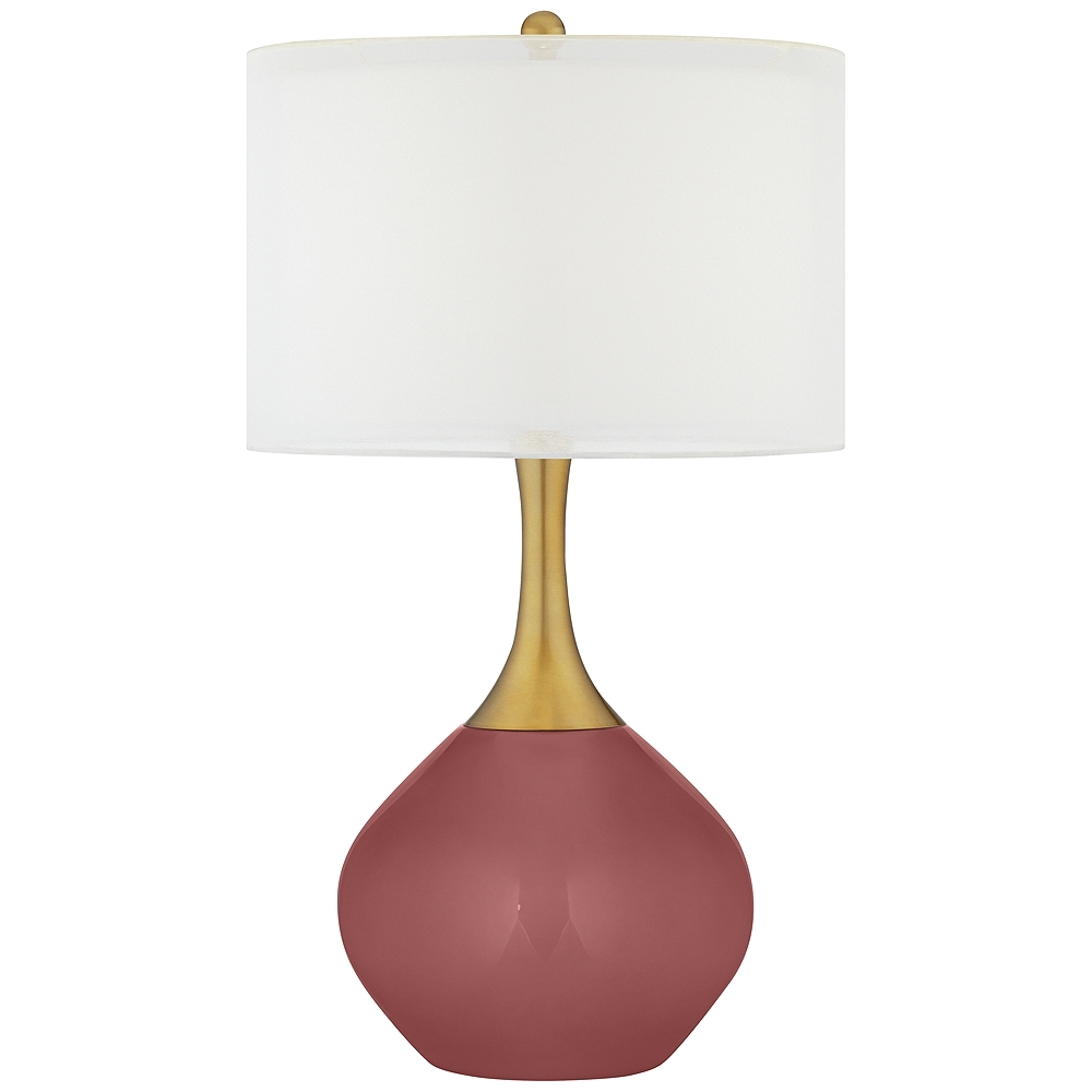 Color Plus Nickki Brass 30 1/2" High Toile Red Table Lamp - Image 0