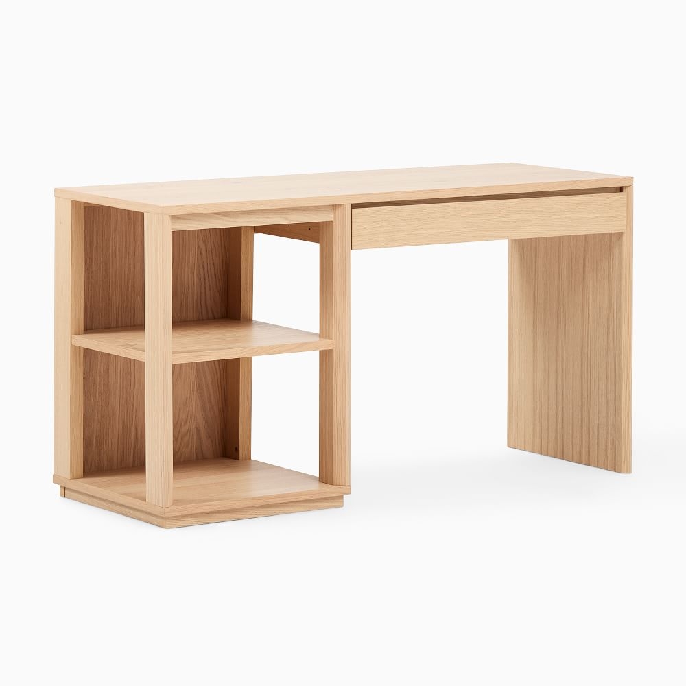 Norre 55 Inch Open Storage Desk, Asymmetric, Blonde - Image 1