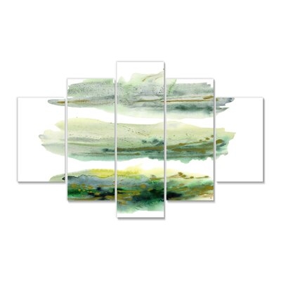 Golden Green Abstract Clouds with Blue Points II - 5 Piece Wrapped Canvas Painting Print Set - Image 0
