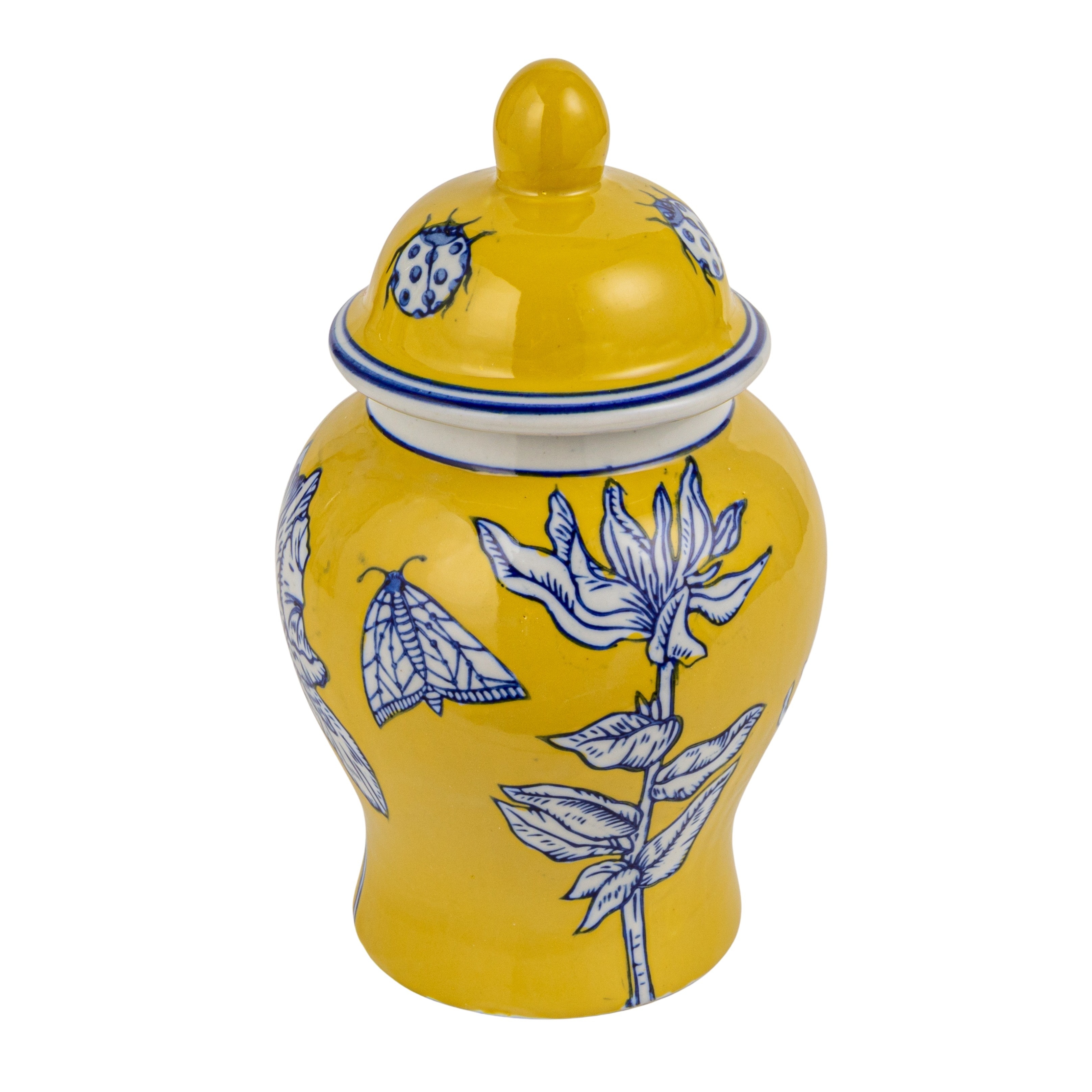 Decorative Ceramic Ginger Jar with Domed Lid, Yellow - Image 0