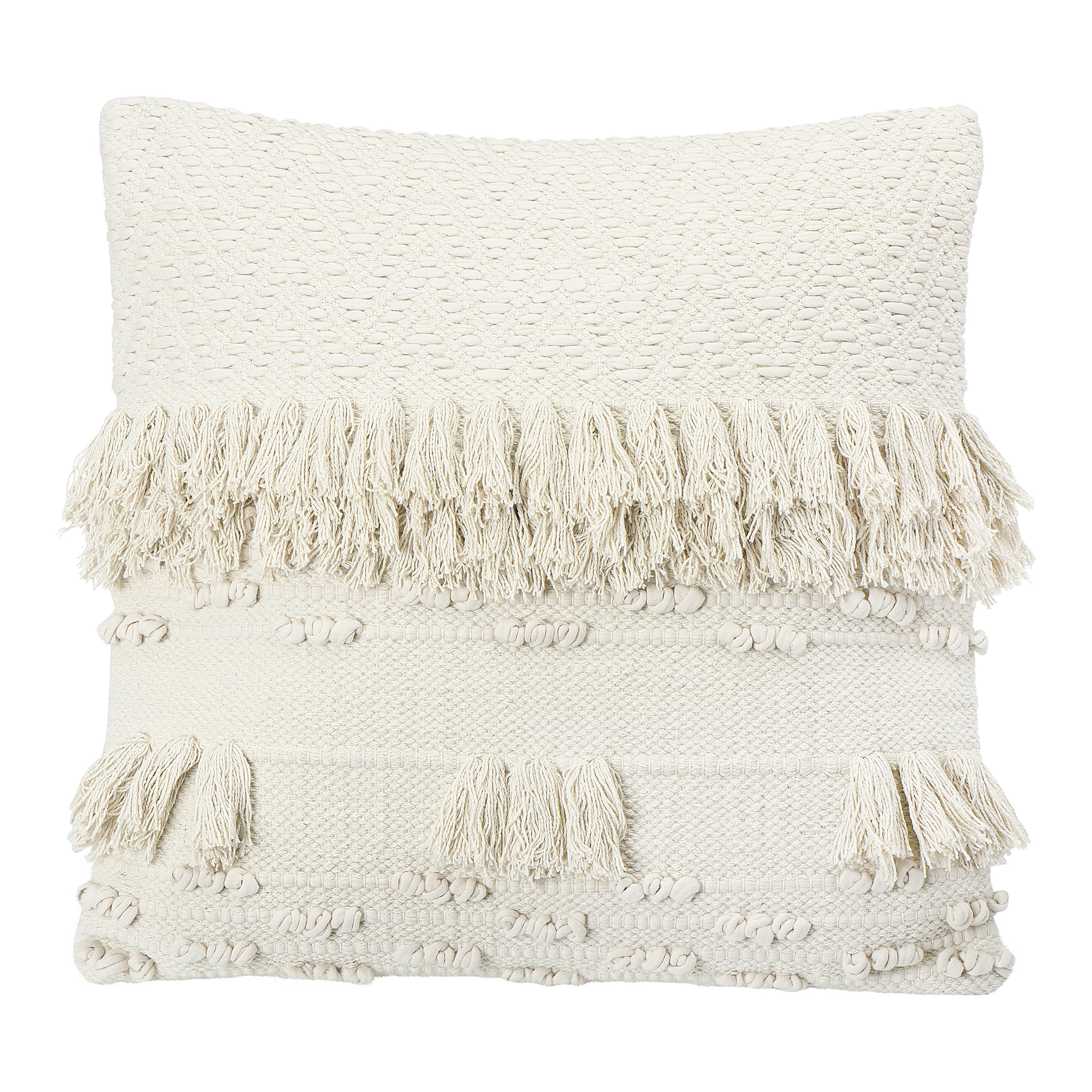 Textured Fringe Throw Pillow, Cream, 20" x 20" - Image 0