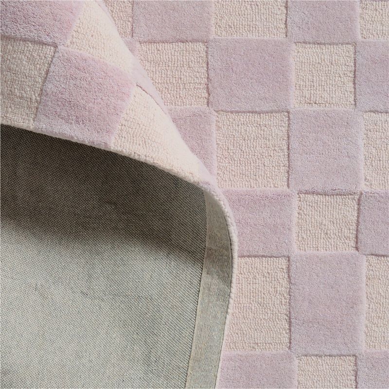 Imperfect Checkerboard Lilac Rose Wool Kids Area Rug 6'x9' - Image 2