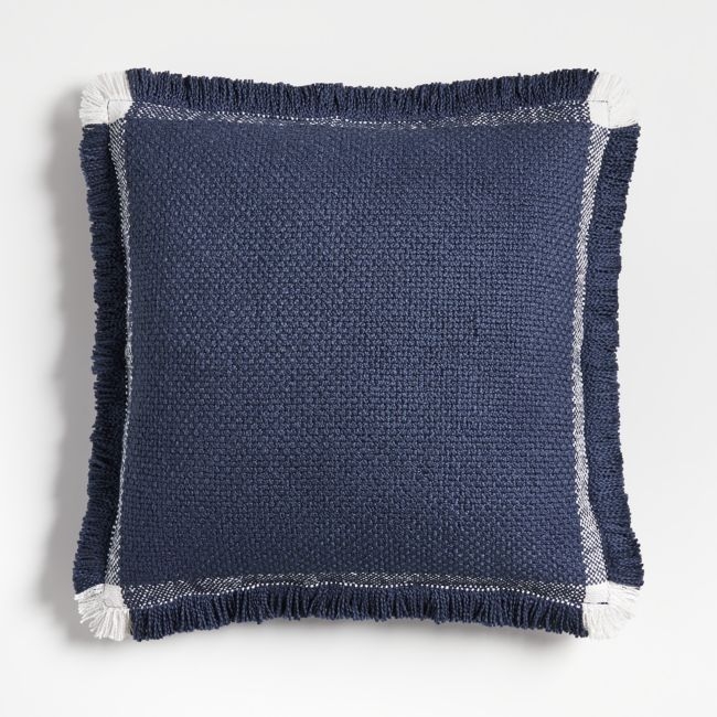 Weekend Deep Indigo Blue Organic Cotton 23x23 Throw Pillow with Feather Insert - Image 0