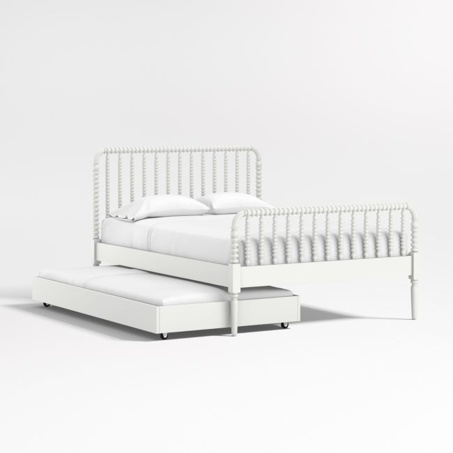 Jenny Lind White Wood Spindle Kids Full Bed with Trundle - Image 0