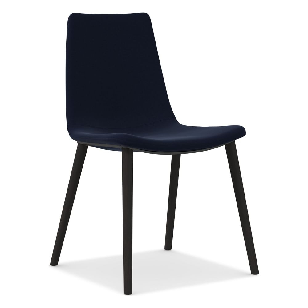 Slope Dining Chair Wood Base, Distressed Velvet, Ink Blue, Black - Image 0