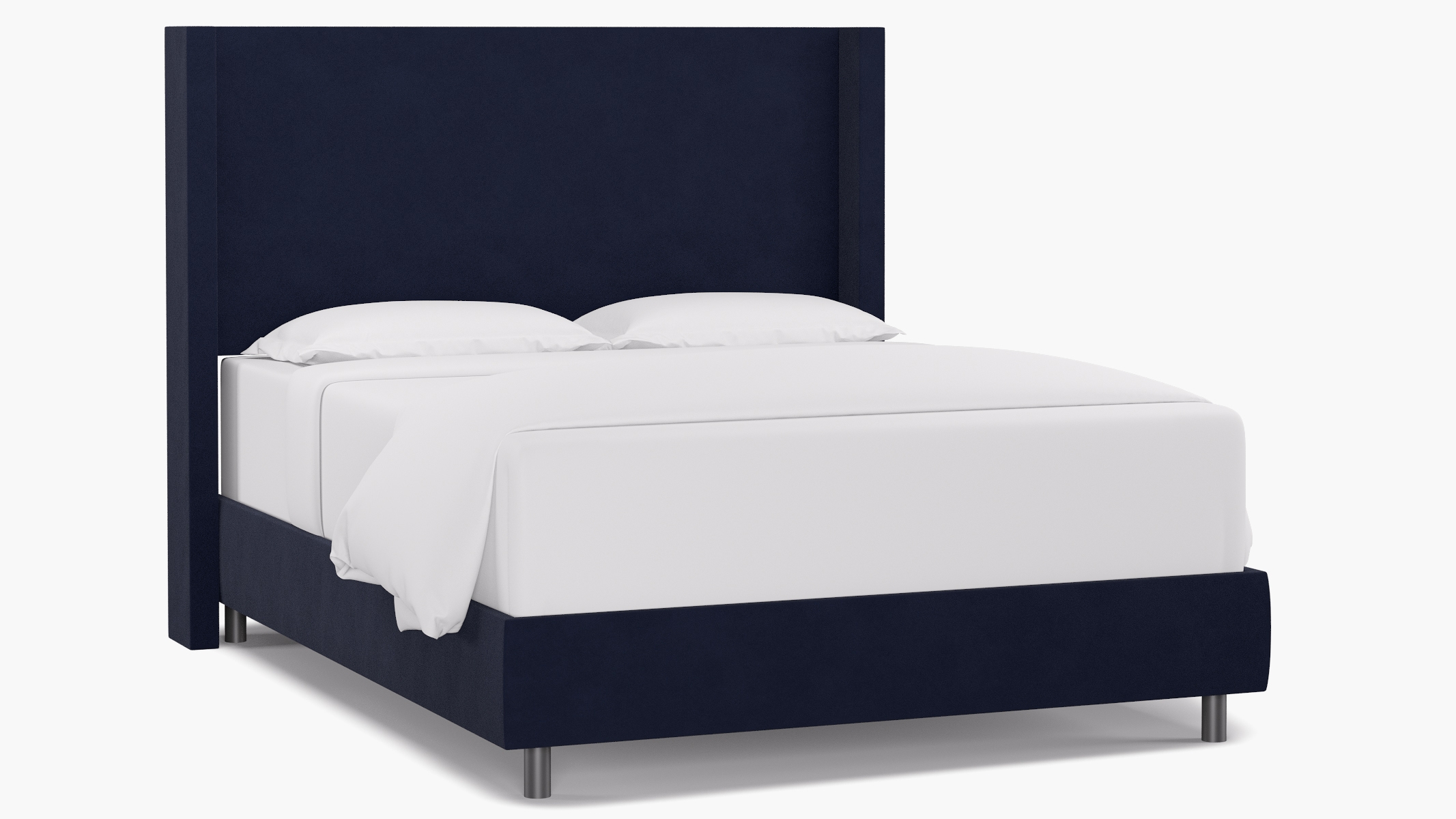Modern Wingback Bed, Navy Classic Velvet, Queen - Image 0