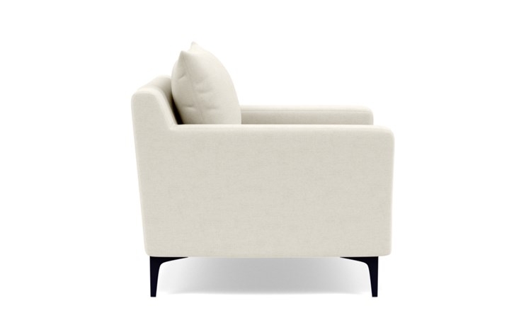 Sloan Accent Chair with White Chalk Fabric, down alternative cushions, and Matte Black legs - Image 2