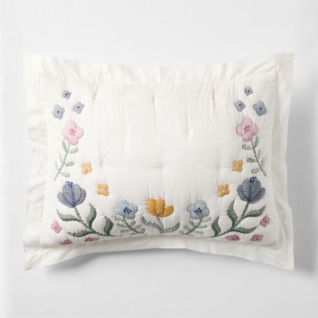 Wonderland Prairie Embroidered Organic Cotton Voile Kids Pillow Sham - Image 0