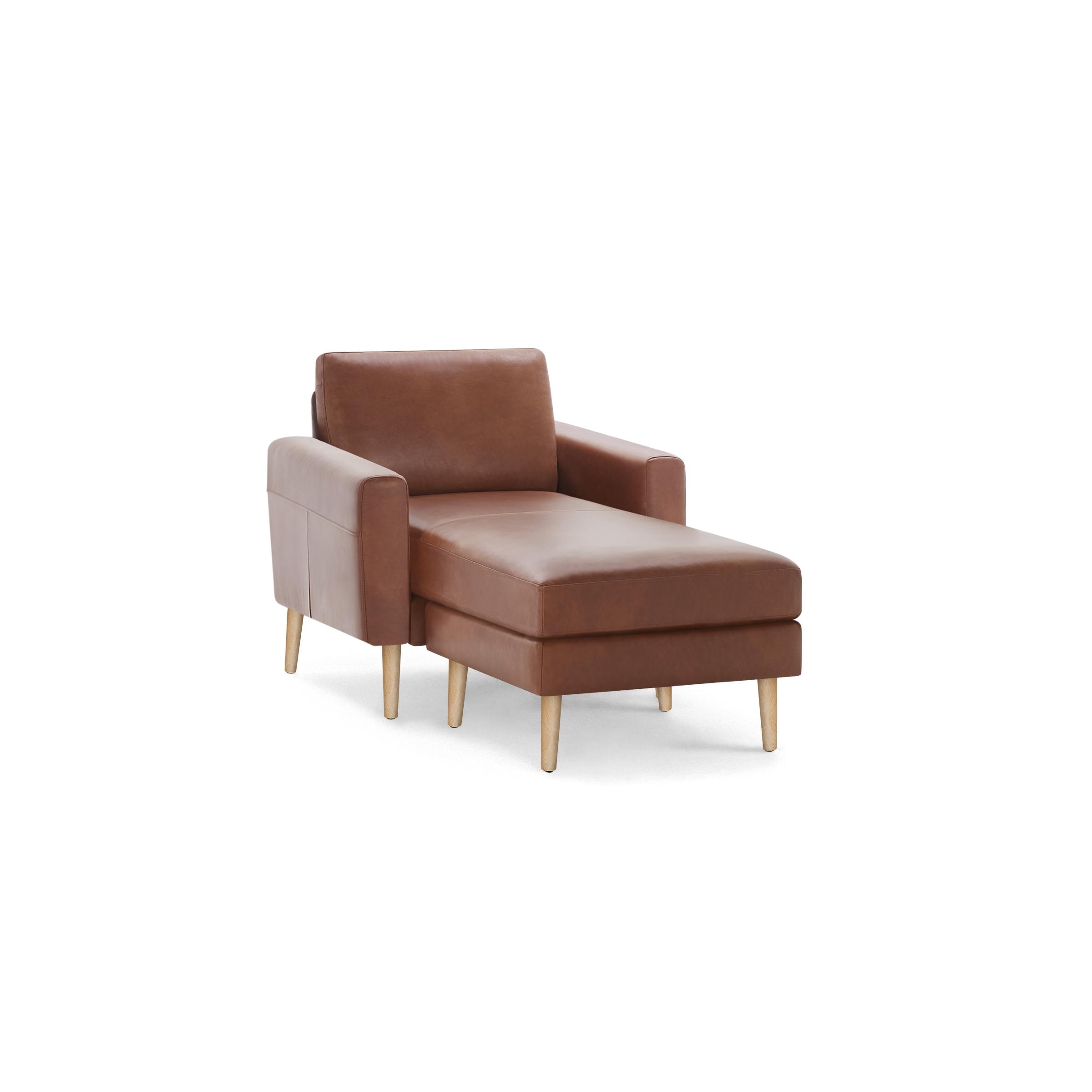 Nomad Leather Club Chair with Chaise - Chestnut - Top Grain Leather / Oak - Wood / Block - Image 0