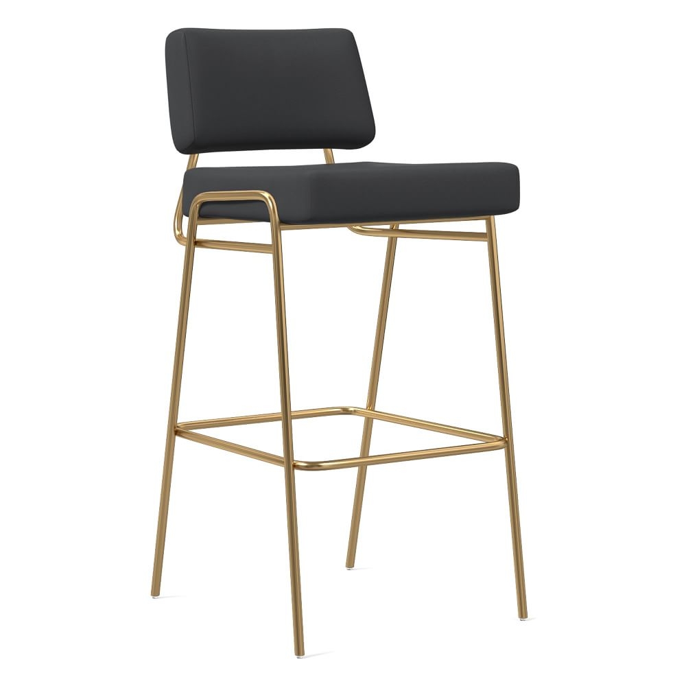 Open Box: Wire Frame Bar Stool, Sierra Leather, Gray, Antique Brass - Image 0