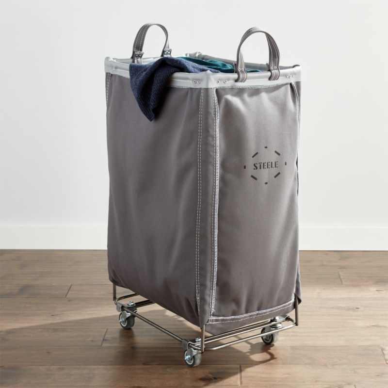 Steele ® Canvas 2.5-Bushel Vertical Rolling Laundry Hamper with Wood Lid - Image 10