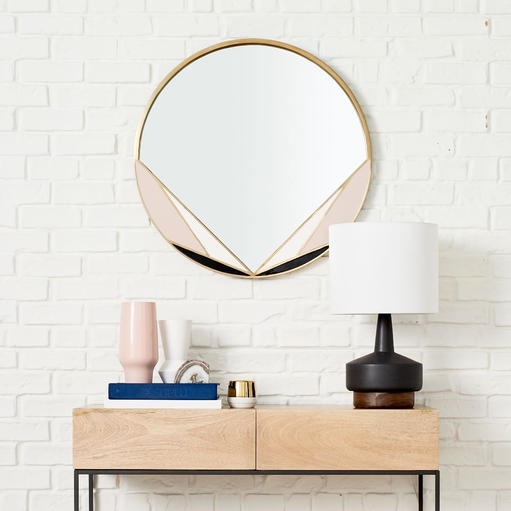 Deco Brass Mirror, Circle, Antique Brass - Image 0
