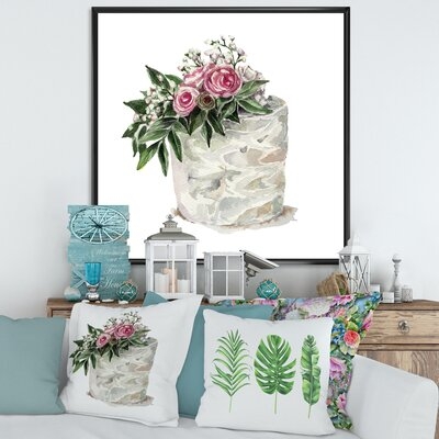 Pink Roses And White Flowers On Cake - Traditional Canvas Wall Art Print FL35484 - Image 0